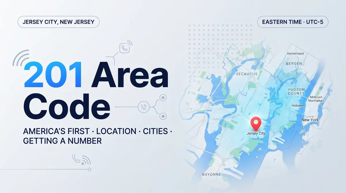 201 area code — northeastern New Jersey location, Jersey City and Bergen County coverage map