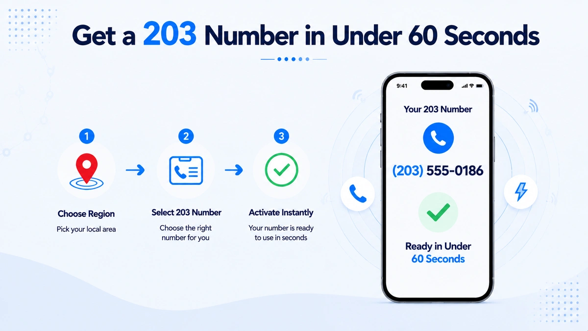 How to get a virtual 203 Connecticut phone number in under 60 seconds — no US address, SIM card, or physical line required
