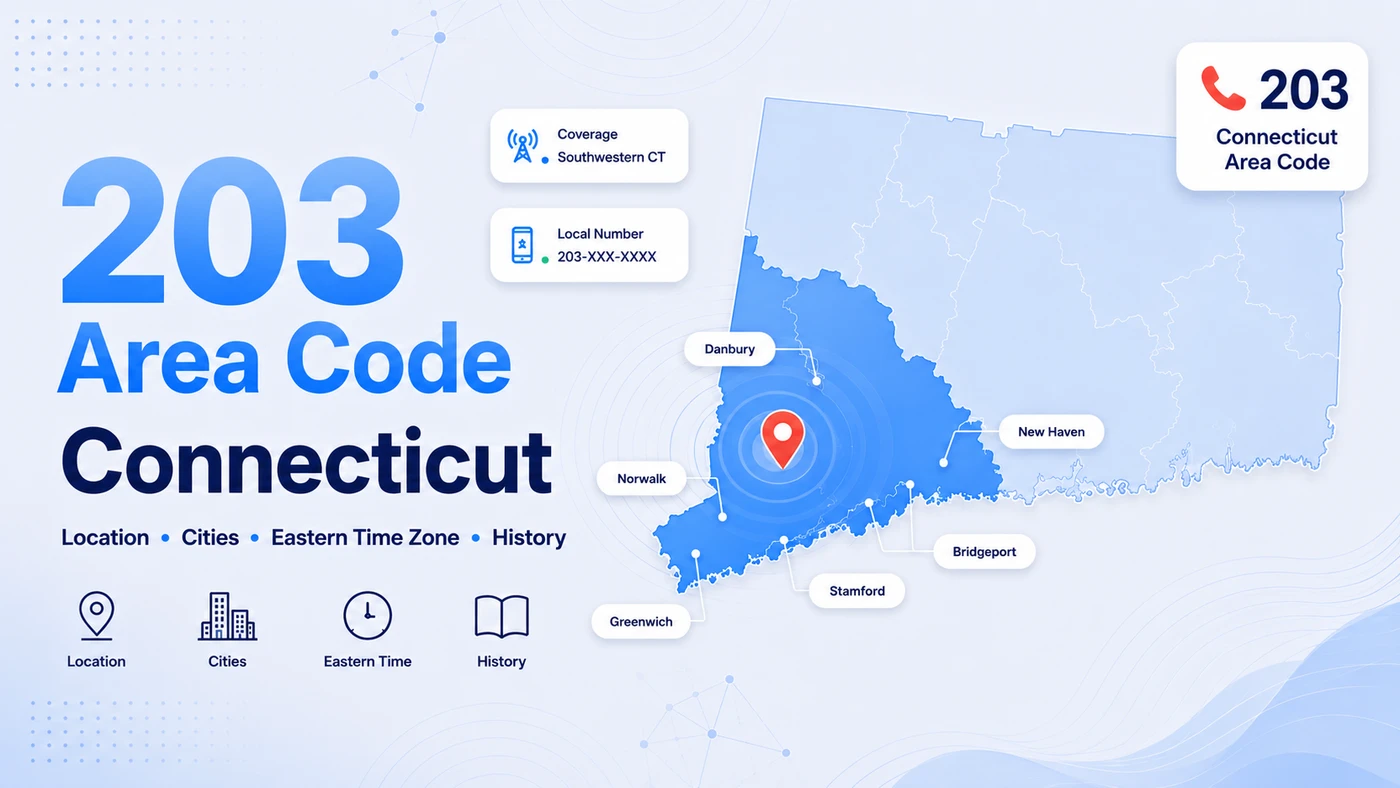 203 area code — southwestern Connecticut map covering Bridgeport, New Haven, Stamford, and Greenwich in Fairfield and New Haven counties