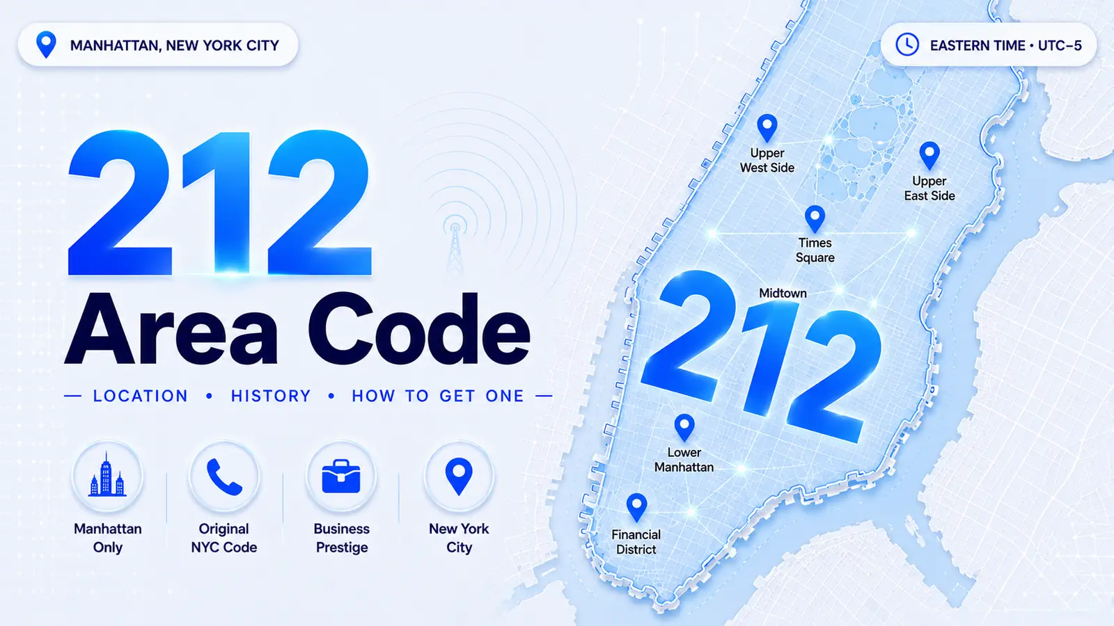 212 area code — Manhattan, New York City skyline with iconic telephone prefix