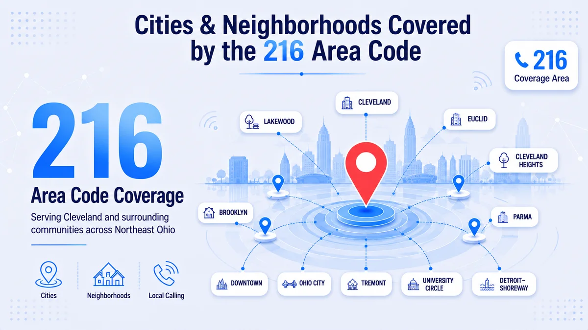 Map of cities covered by the 216 area code in Cuyahoga County, Ohio