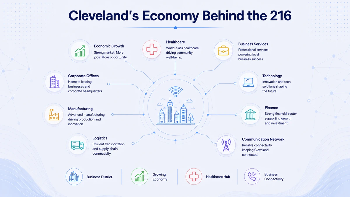 Cleveland Ohio economy — Cleveland Clinic, Sherwin-Williams, KeyCorp and Fortune 500 headquarters in the 216 area code