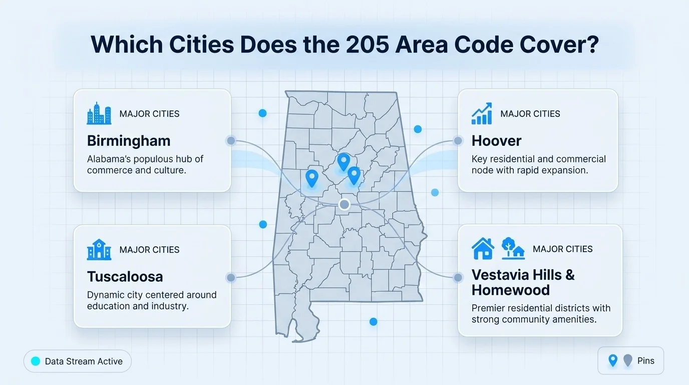 Cities and communities covered by the 217 area code in central Illinois