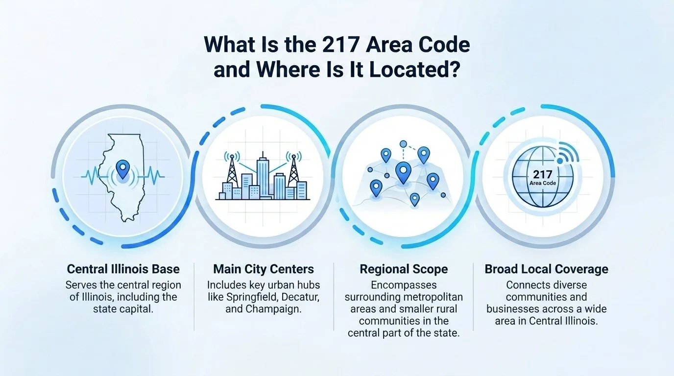 Map showing the 217 area code location across central Illinois