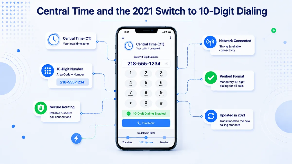 218 area code Central Time zone and mandatory 10-digit dialing since October 2021