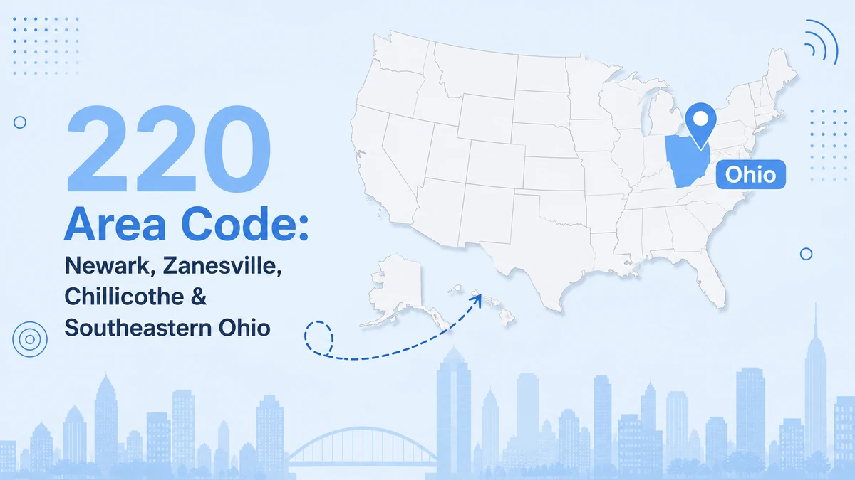 220 area code — southeastern Ohio overlay covering Newark, Zanesville, Chillicothe, and Athens