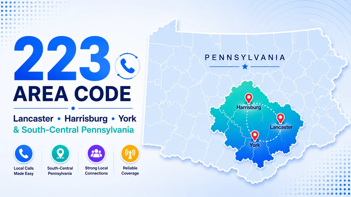 223 area code — south-central Pennsylvania overlay covering Lancaster, Harrisburg, and York
