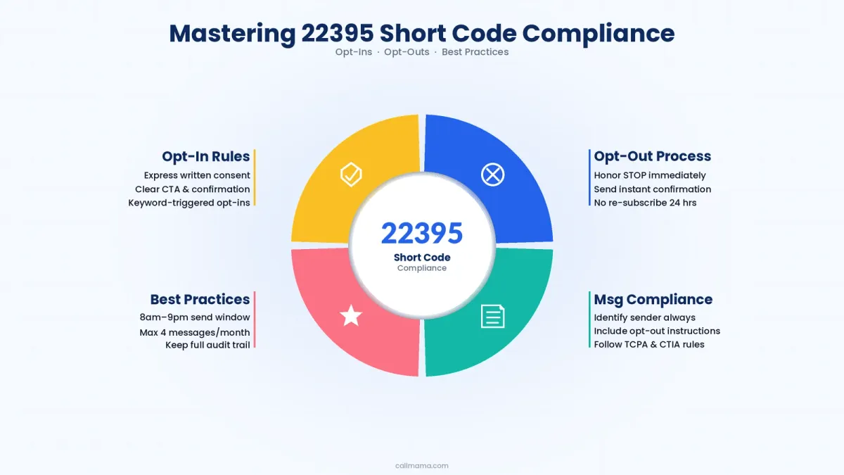 22395 short code compliance — opt-in opt-out rules and SMS marketing regulations