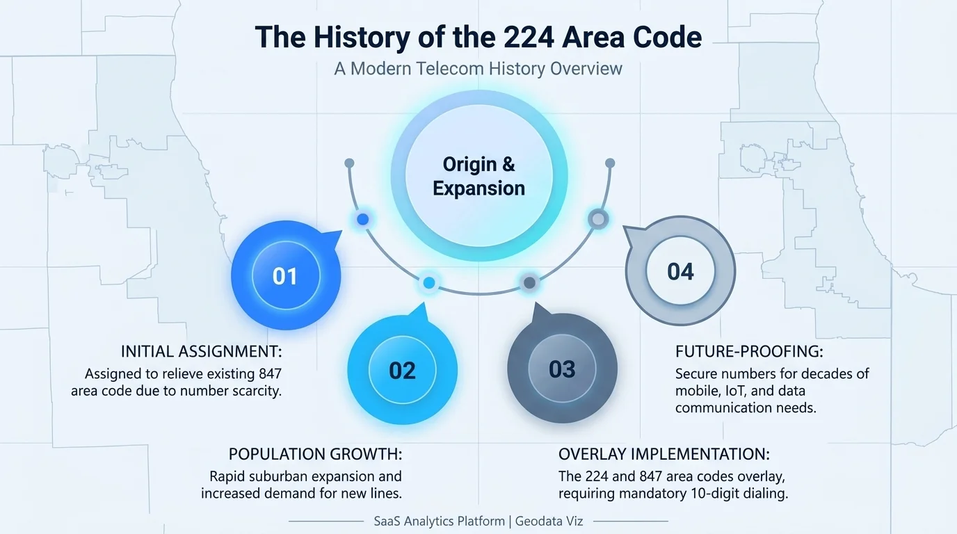 History of the 224 area code — from the 847 split in 1996 to the 2009 overlay