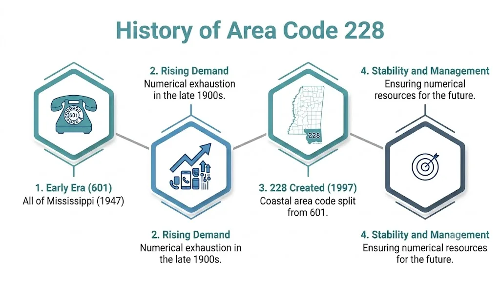 History of area code 228 — the 1997 split from Mississippi's original 601 area code