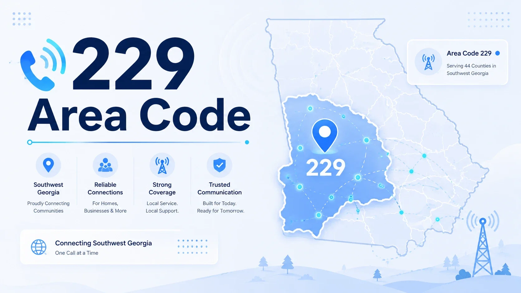 229 area code — location, coverage and cities across Southwest Georgia