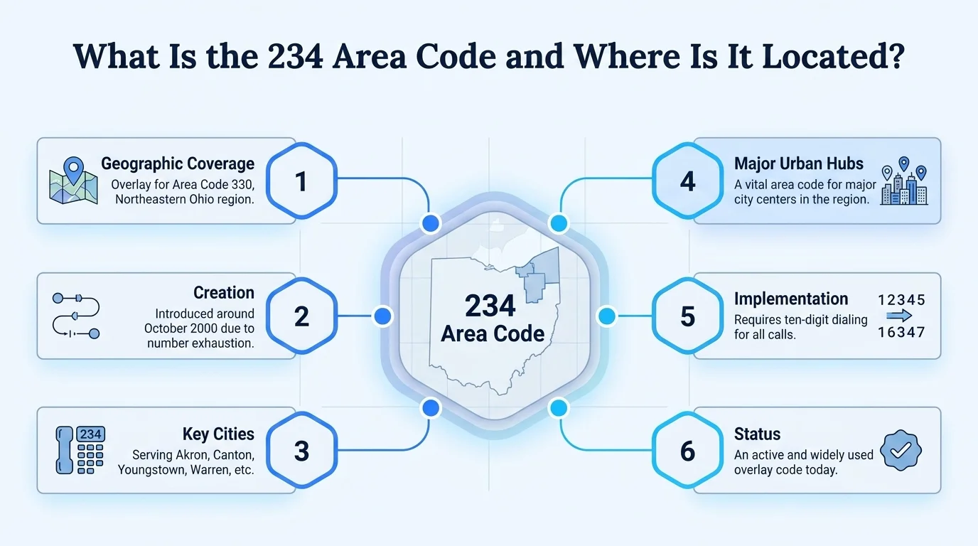 Map showing the 234 area code location across northeastern Ohio