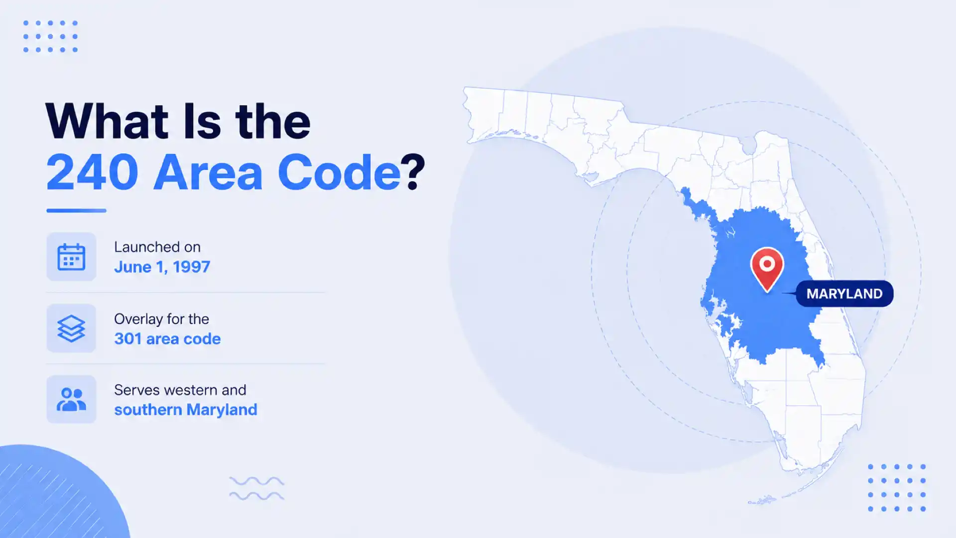 What is the 240 area code — map of western and southern Maryland