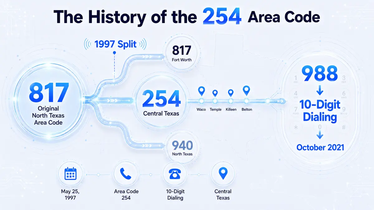 History of the 254 area code — central Texas telephone evolution from 817 split in 1997 to present day
