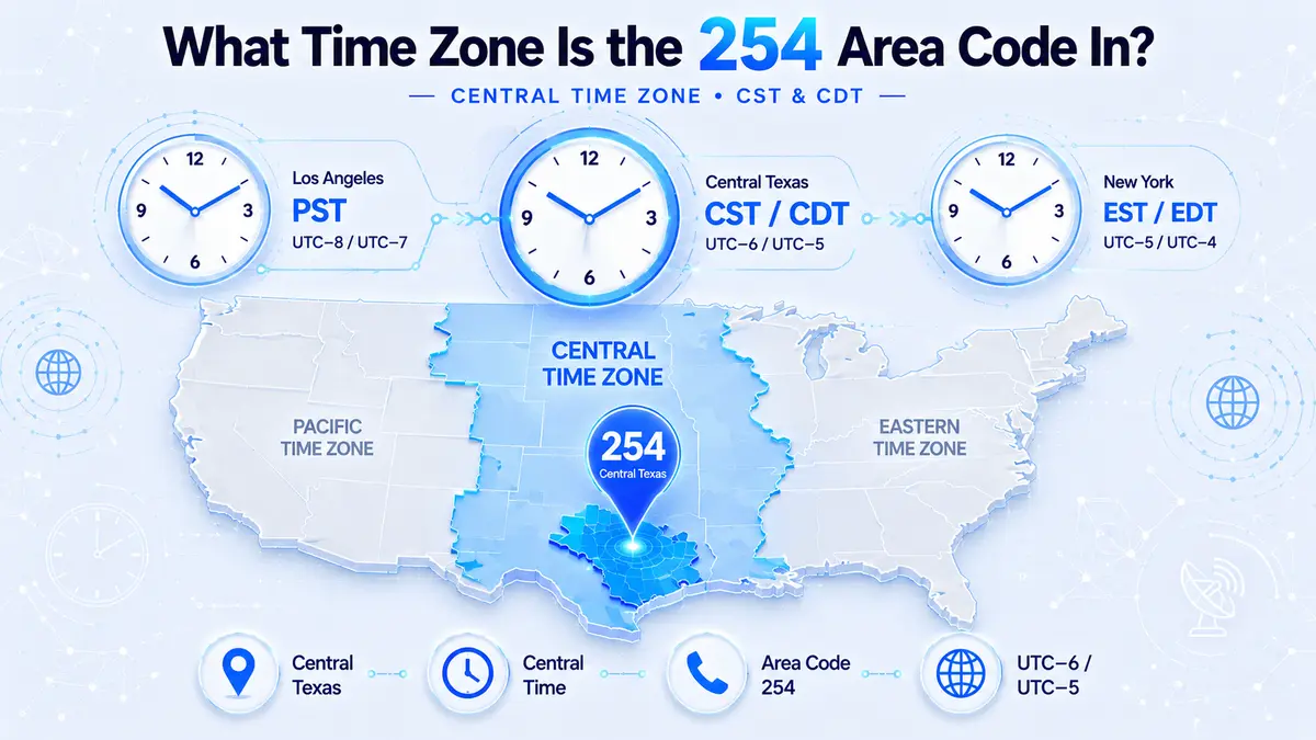 254 area code time zone — Central Time (CST/CDT) covering Waco, Killeen, and all of central Texas