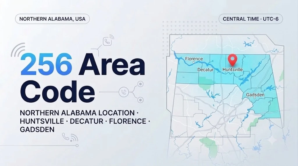256 area code — northern Alabama location covering Huntsville, Decatur, Florence, and Gadsden