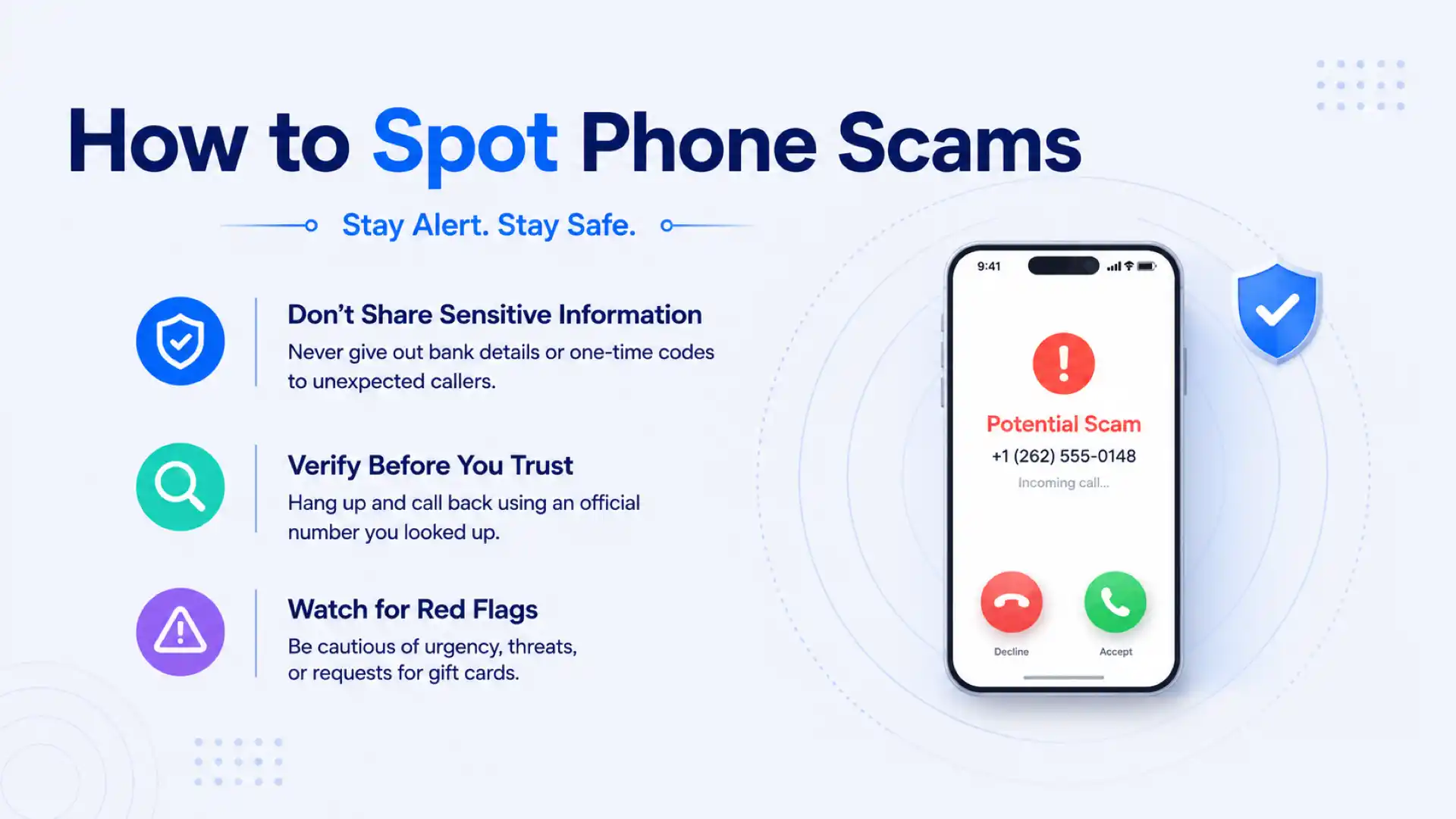 How to spot phone scams from a 262 number — don't share sensitive info, verify before you trust, and watch for red flags