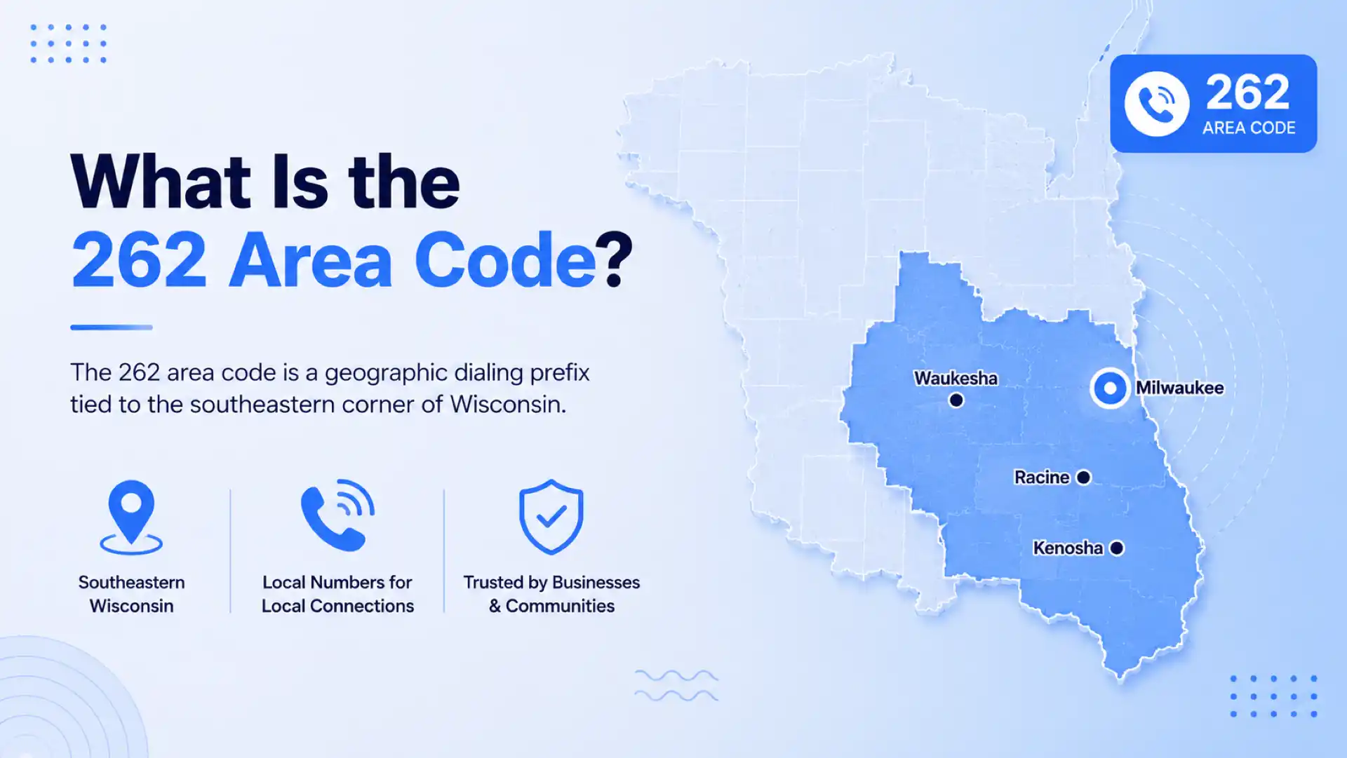What is the 262 area code — geographic dialing prefix for the southeastern corner of Wisconsin