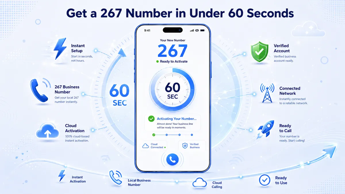 How to get a virtual 267 Philadelphia Pennsylvania phone number in under 60 seconds — no PA address, US SIM card, or physical phone line required
