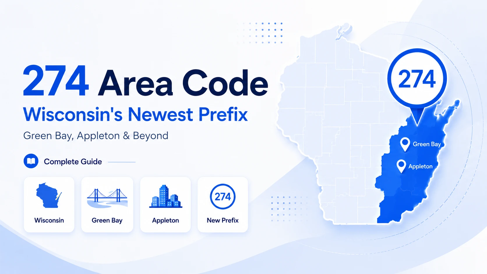 274 area code — eastern Wisconsin coverage map including Green Bay, Appleton, and Oshkosh