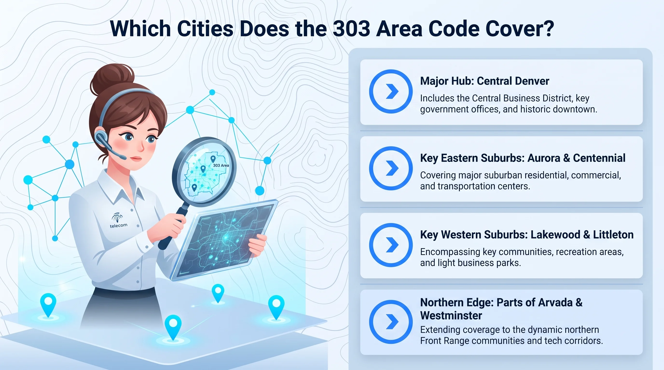 Major cities covered by the 303 area code in Colorado's Front Range