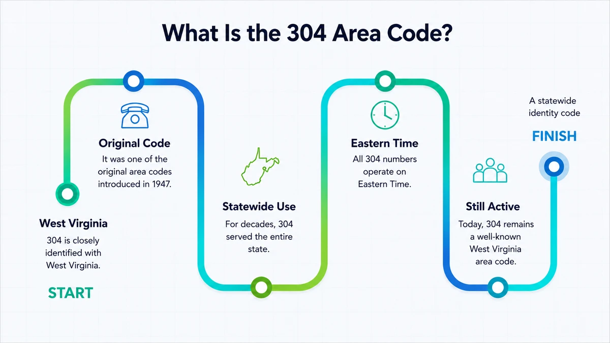 304 area code location map — all 55 counties of West Virginia, from the Eastern Panhandle to the Ohio River