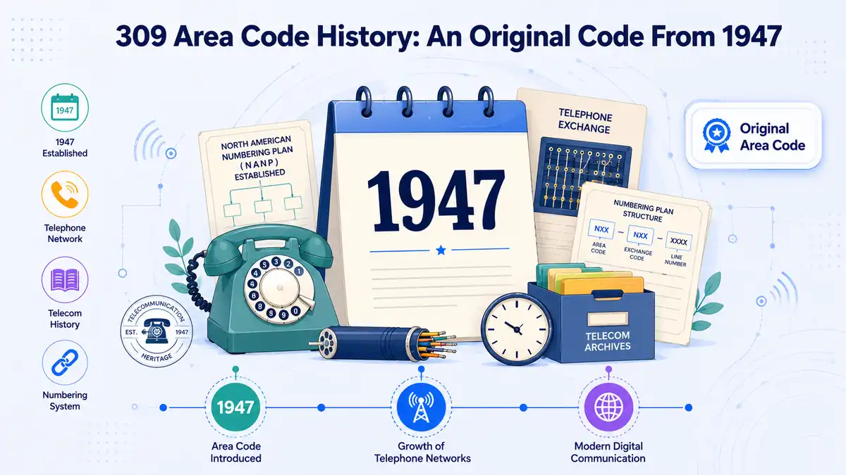 History of the 309 area code — established in 1947 as one of the original NANP area codes for central and western Illinois, serving Peoria, Bloomington-Normal, and the Quad Cities for over 75 years without a split
