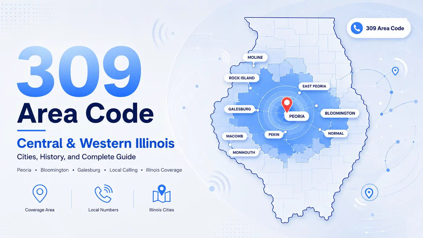309 area code — central and western Illinois map covering Peoria, Bloomington-Normal, Moline, Rock Island, and Galesburg