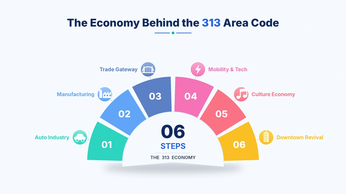 313 area code Detroit Michigan economy industry overview