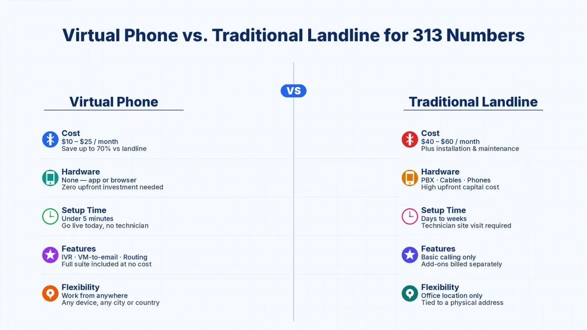 313 area code virtual phone vs traditional landline benefits