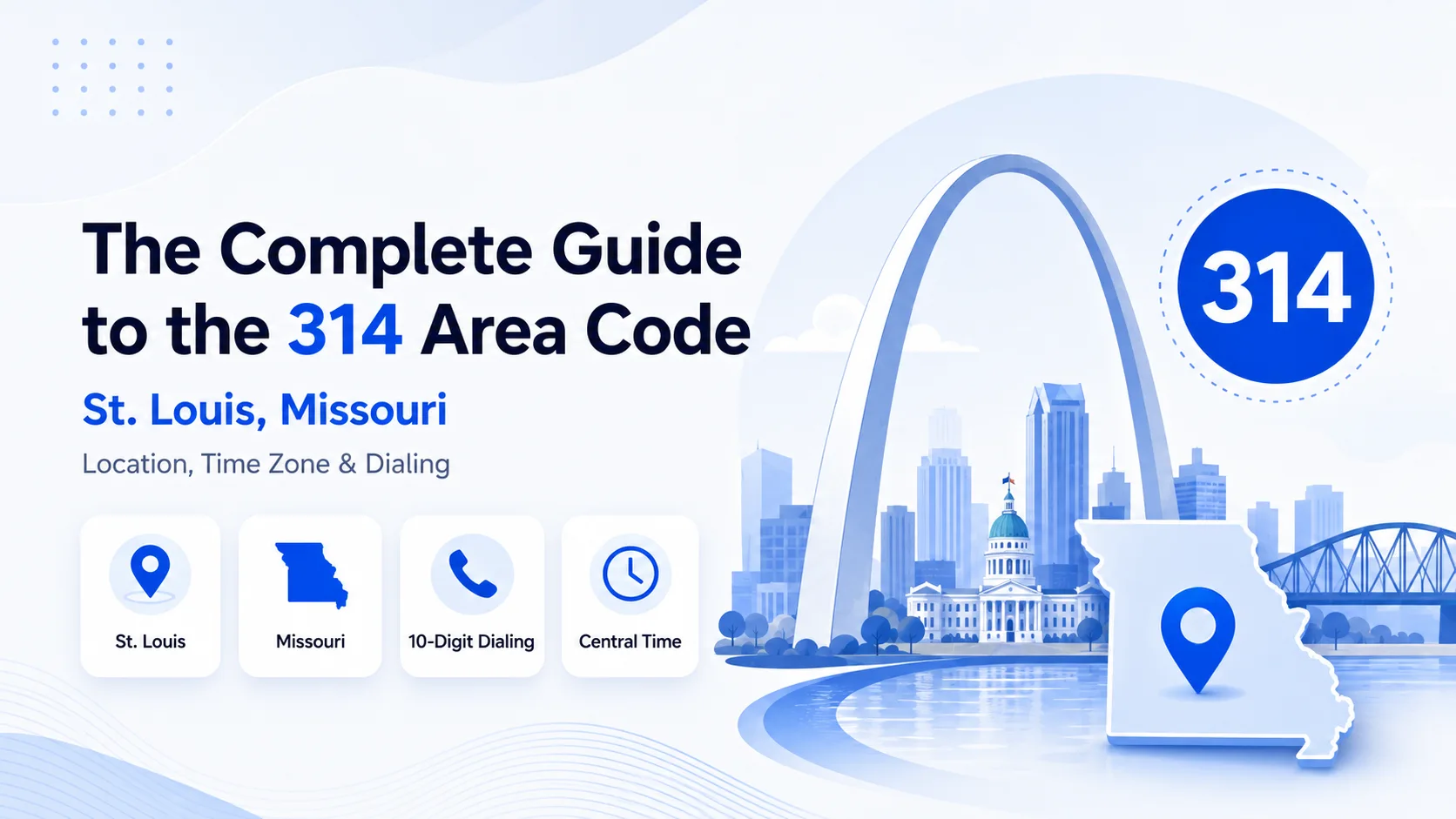 314 area code — St. Louis, Missouri coverage map including Clayton, University City, and Florissant