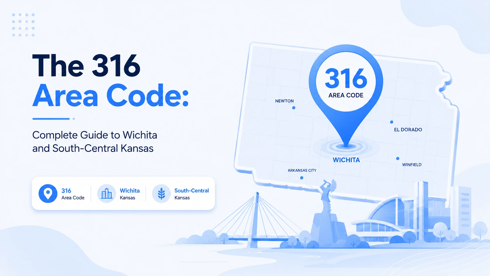 316 area code — Wichita metropolitan area and south-central Kansas location map