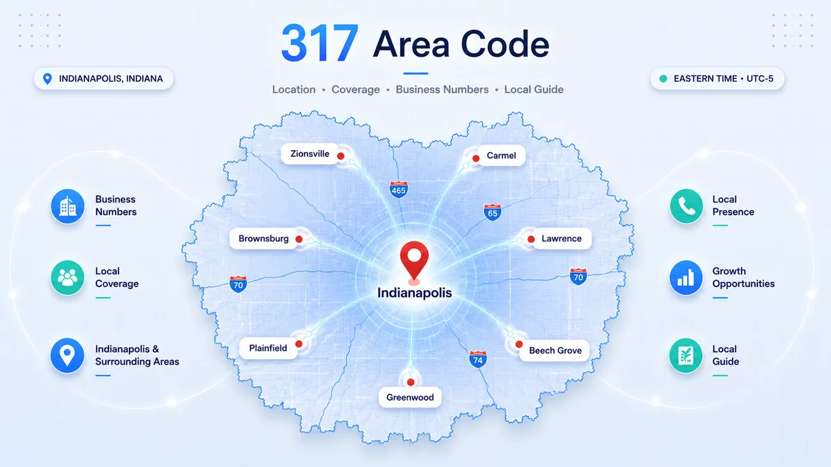 317 area code — Indianapolis and central Indiana location map showing Marion, Hamilton, Johnson, Hendricks county coverage