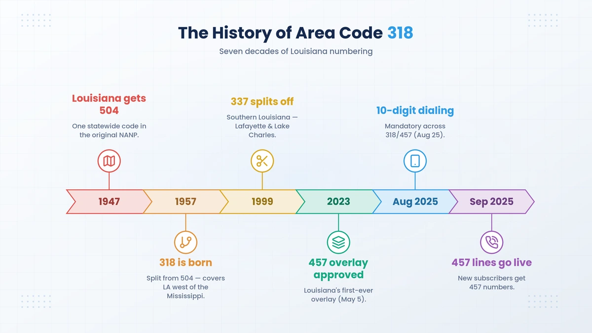 History of the 318 area code Louisiana timeline
