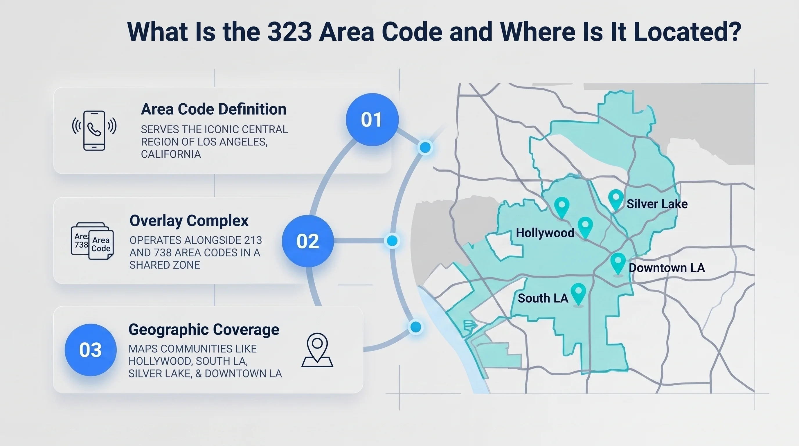 Map showing the 323 area code location across central and east Los Angeles, California