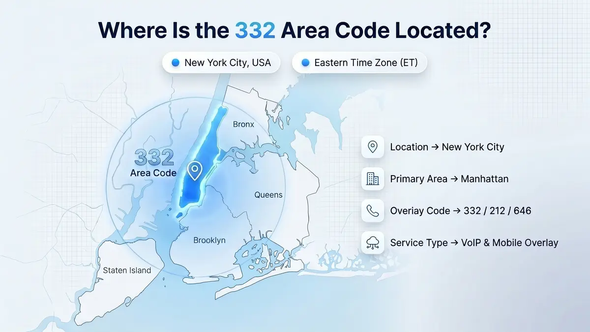 332 area code location map New York City boroughs
