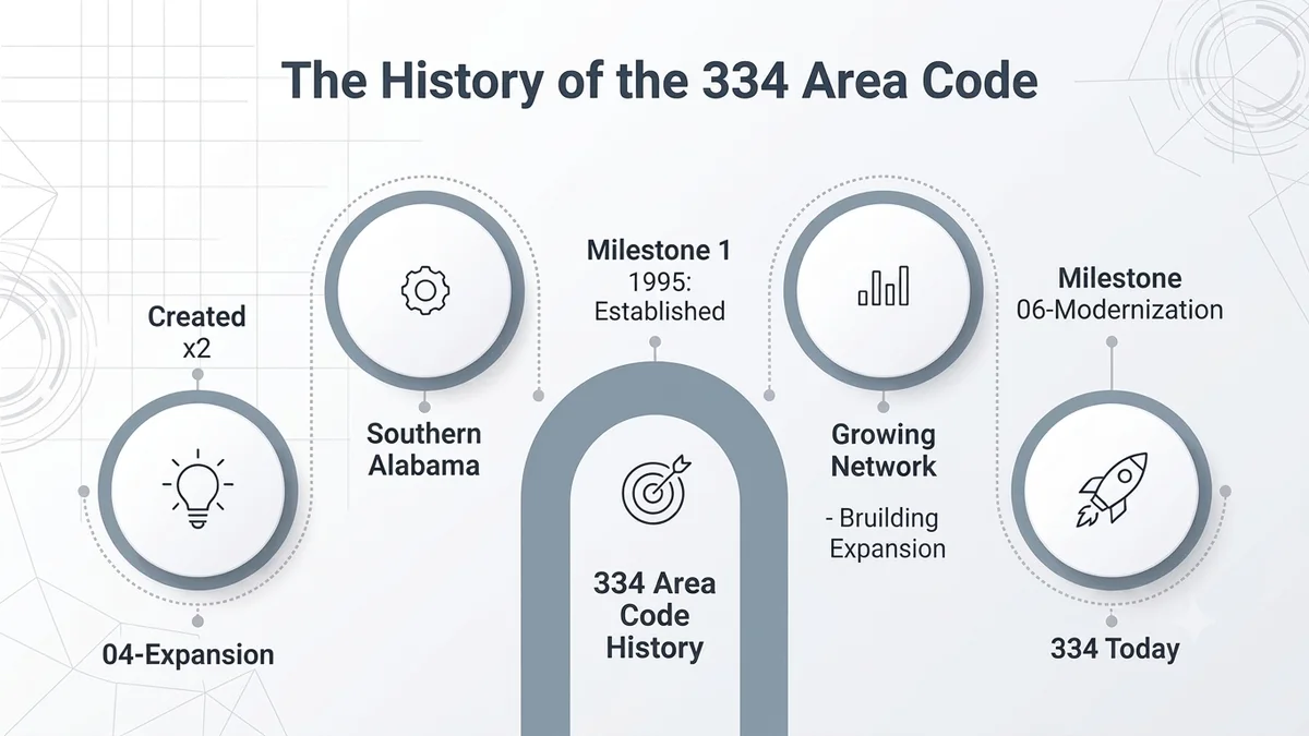 History of the 334 area code — from Alabama's original 205 prefix in 1947 through the 1995 split, the 2001 251 carve-out, and the 2026 483 overlay