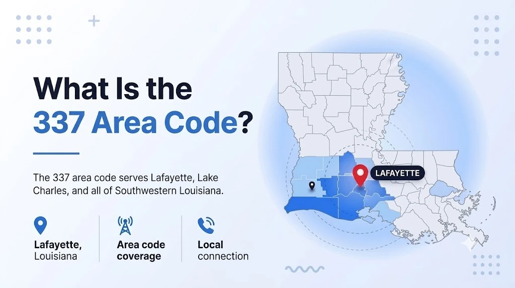 337 area code — southwestern Louisiana coverage map showing Lafayette and Lake Charles