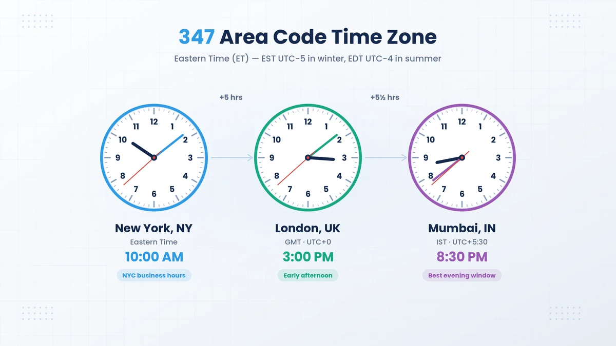 347 area code Eastern Time Zone clocks