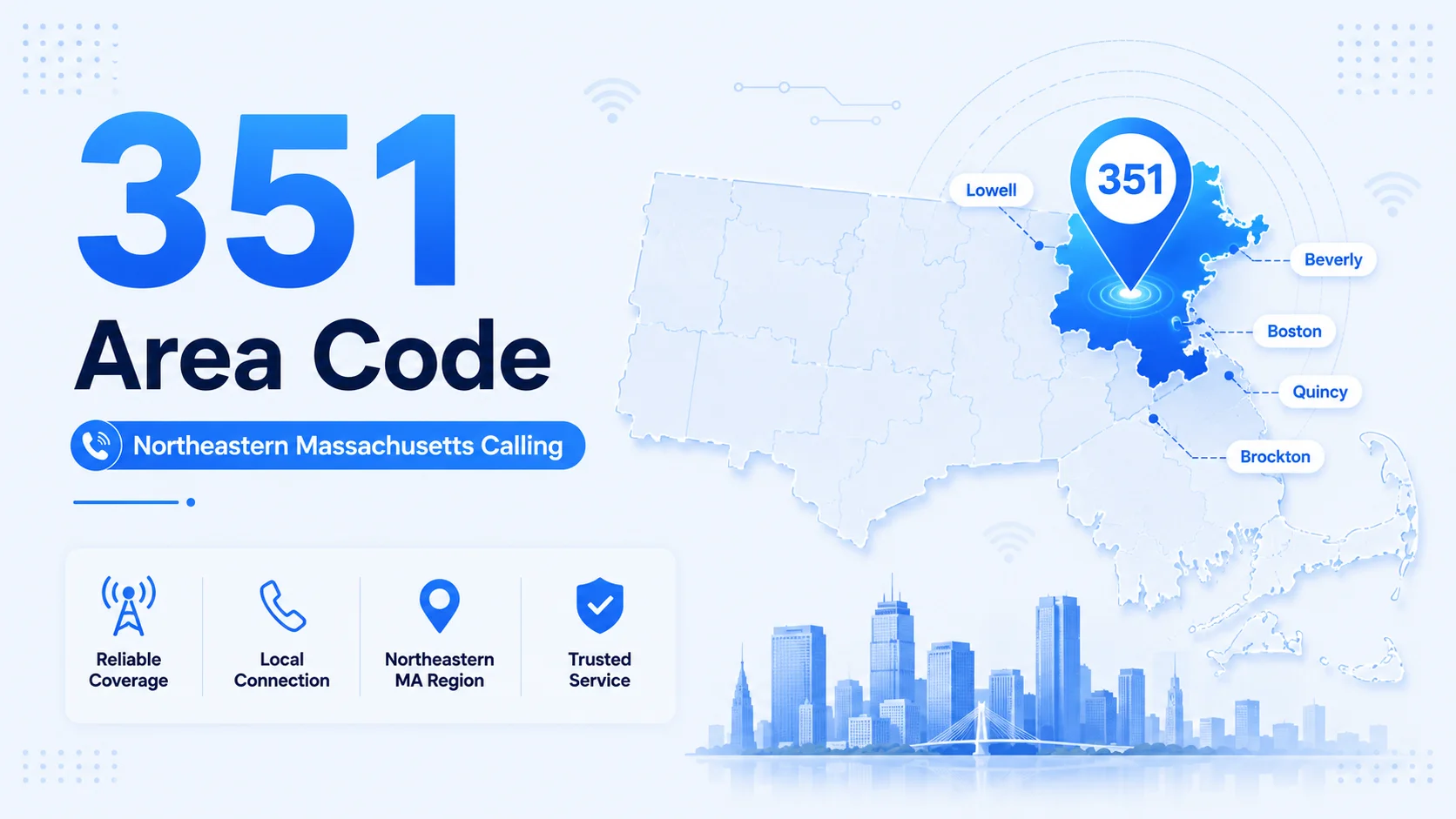 351 area code — location, coverage and cities across northeastern Massachusetts
