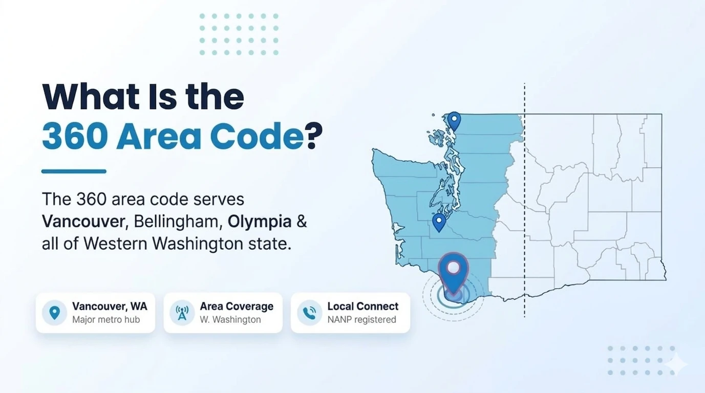 360 area code — western Washington coverage map showing Vancouver, Bellingham, and Olympia