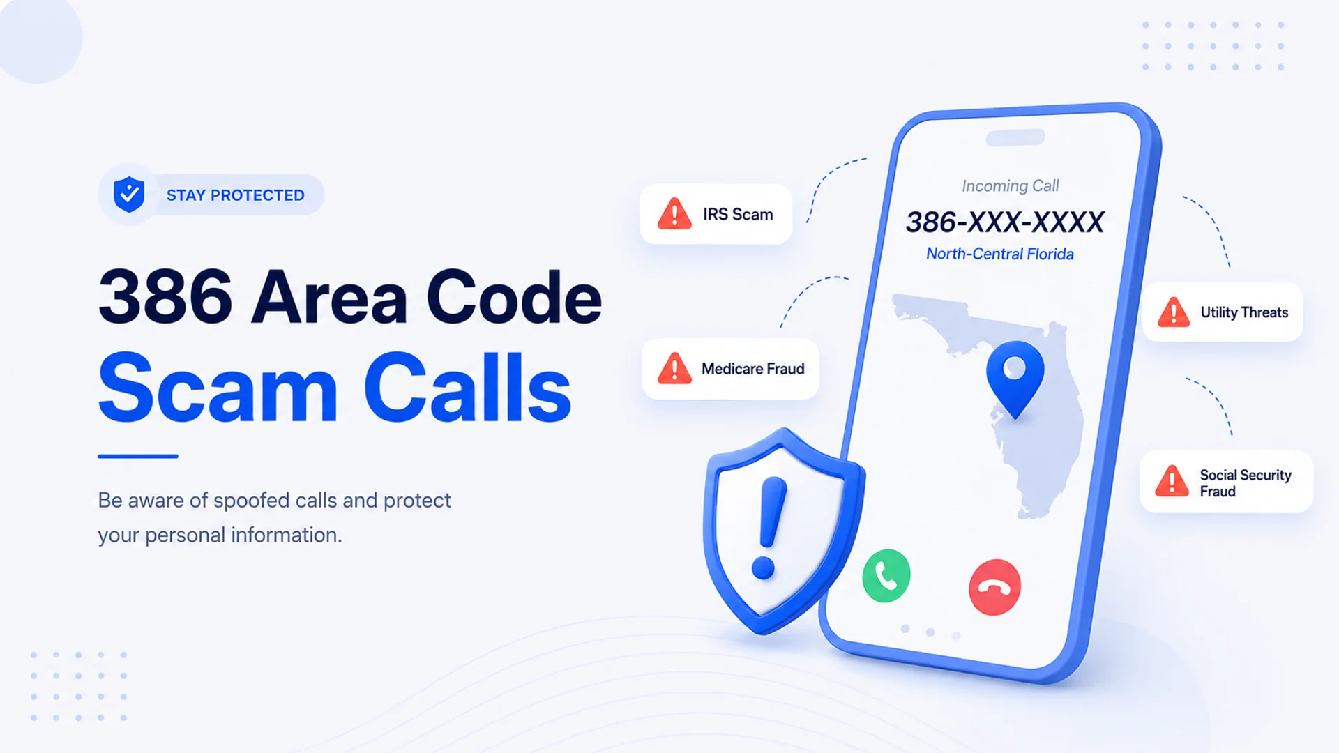 386 area code scam calls — IRS impersonation, Social Security fraud, Medicare scams, and utility disconnection threats using spoofed north-central Florida numbers