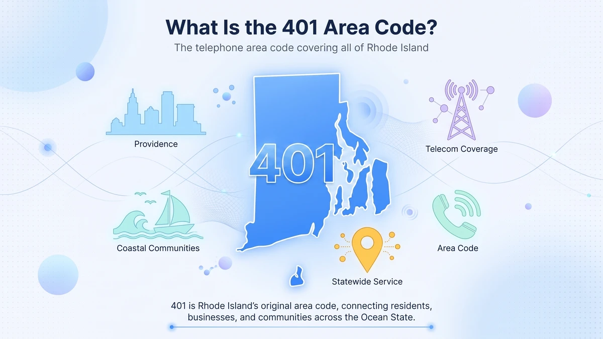 What is the 401 area code — the telephone area code covering all of Rhode Island, including Providence, coastal communities, and statewide telecom coverage