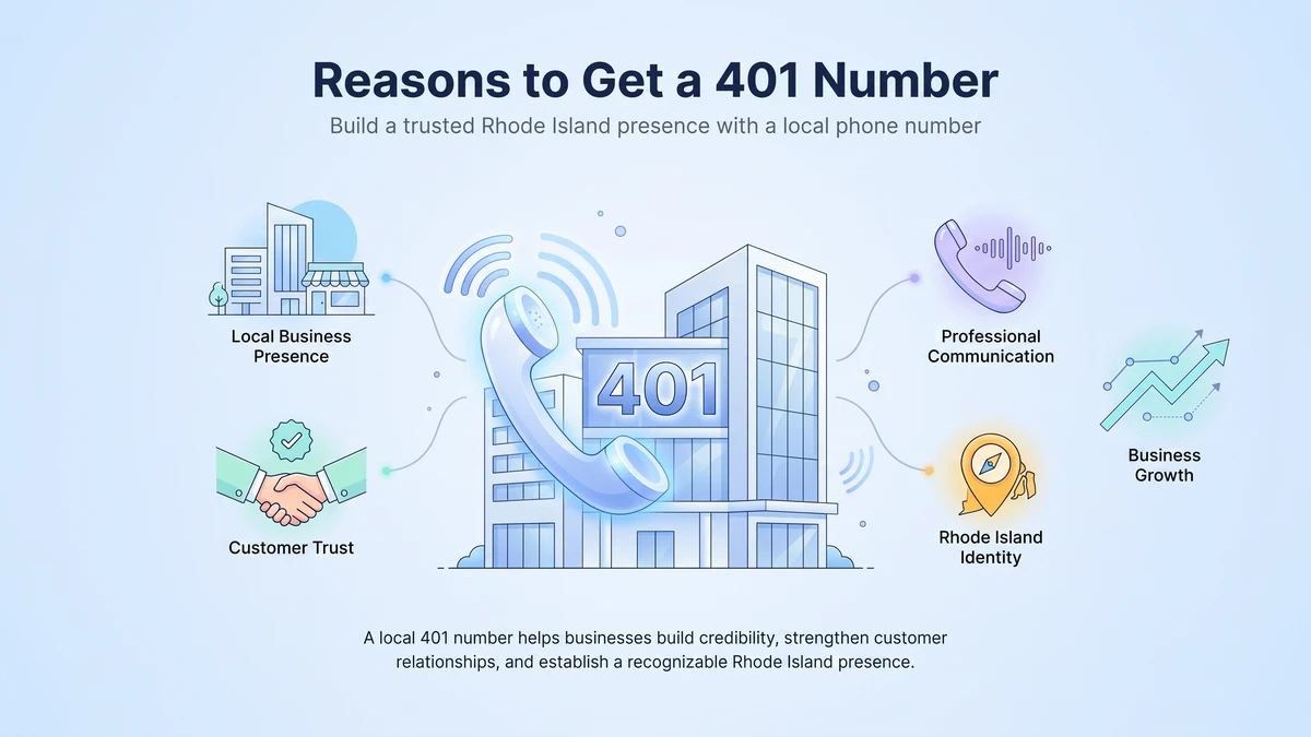 Reasons to get a 401 number — local business presence, customer trust, professional communication, Rhode Island identity, and business growth