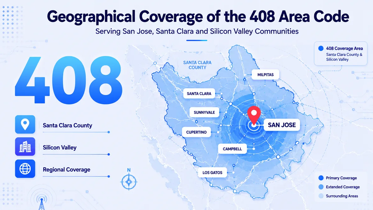 Geographical coverage of the 408 area code in Santa Clara County California