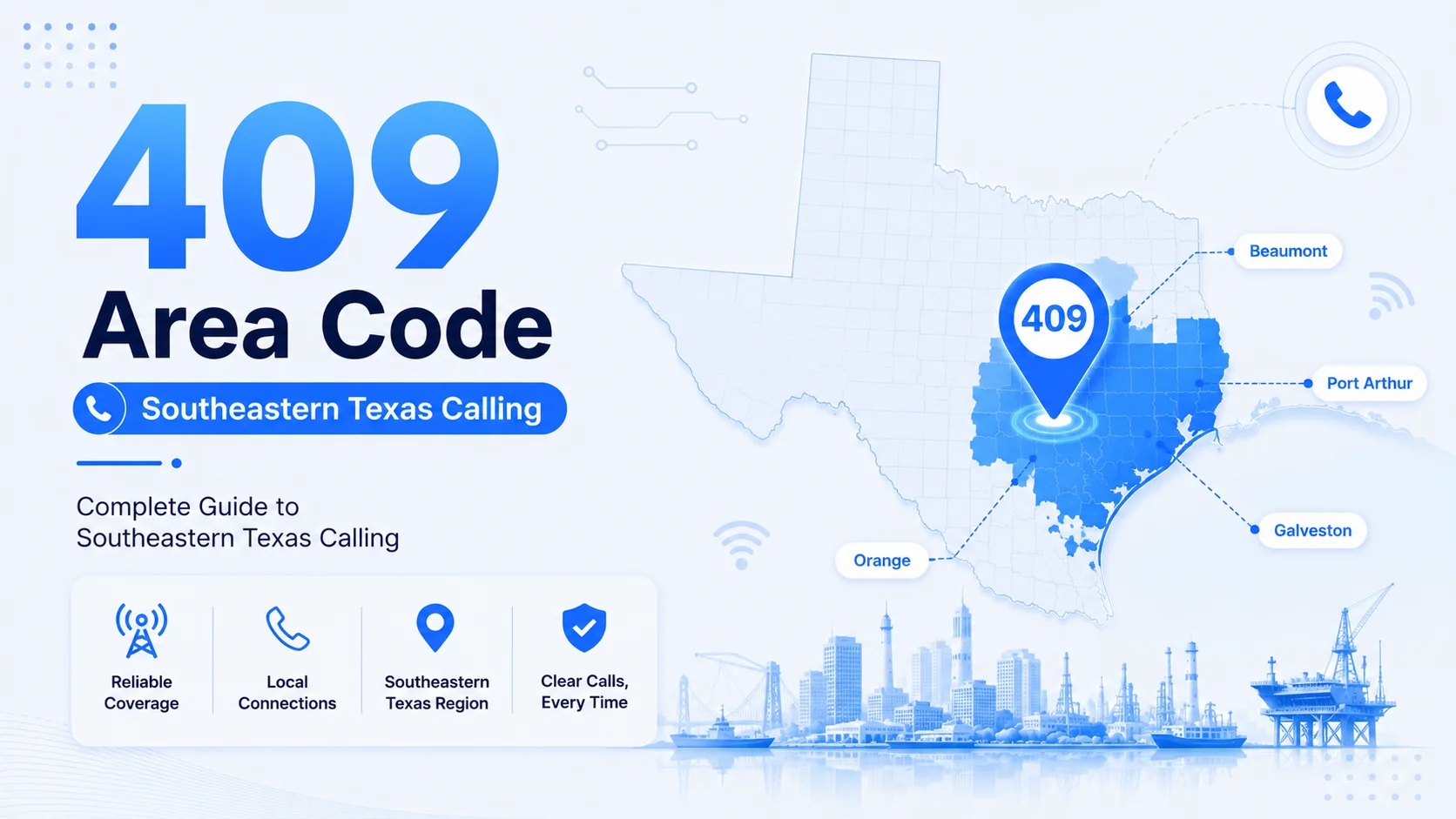 409 area code — location, coverage and cities across southeastern Texas