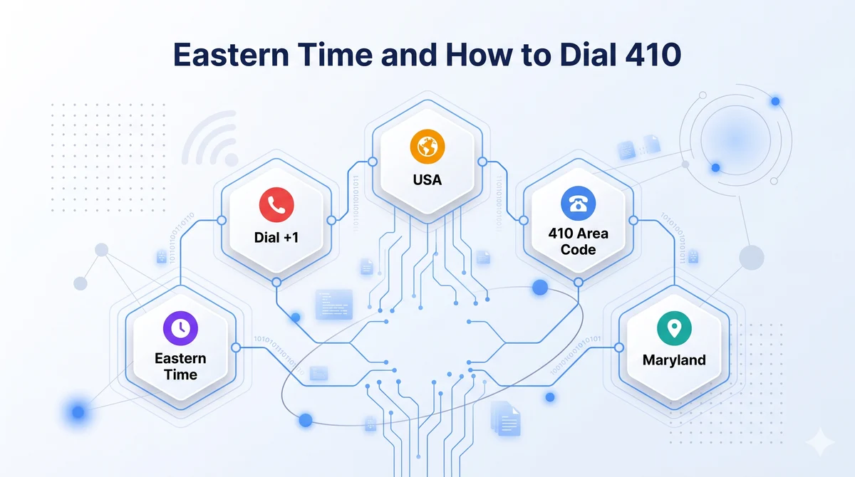 Eastern Time and how to dial the 410 area code — Baltimore Maryland in the EST/EDT zone with 10-digit dialing