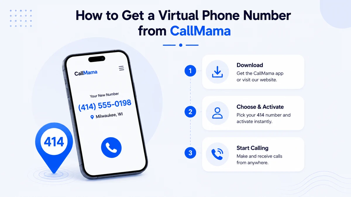 How to get a virtual 414 phone number — download CallMama, choose a Milwaukee or Milwaukee County number, activate instantly and start calling from anywhere