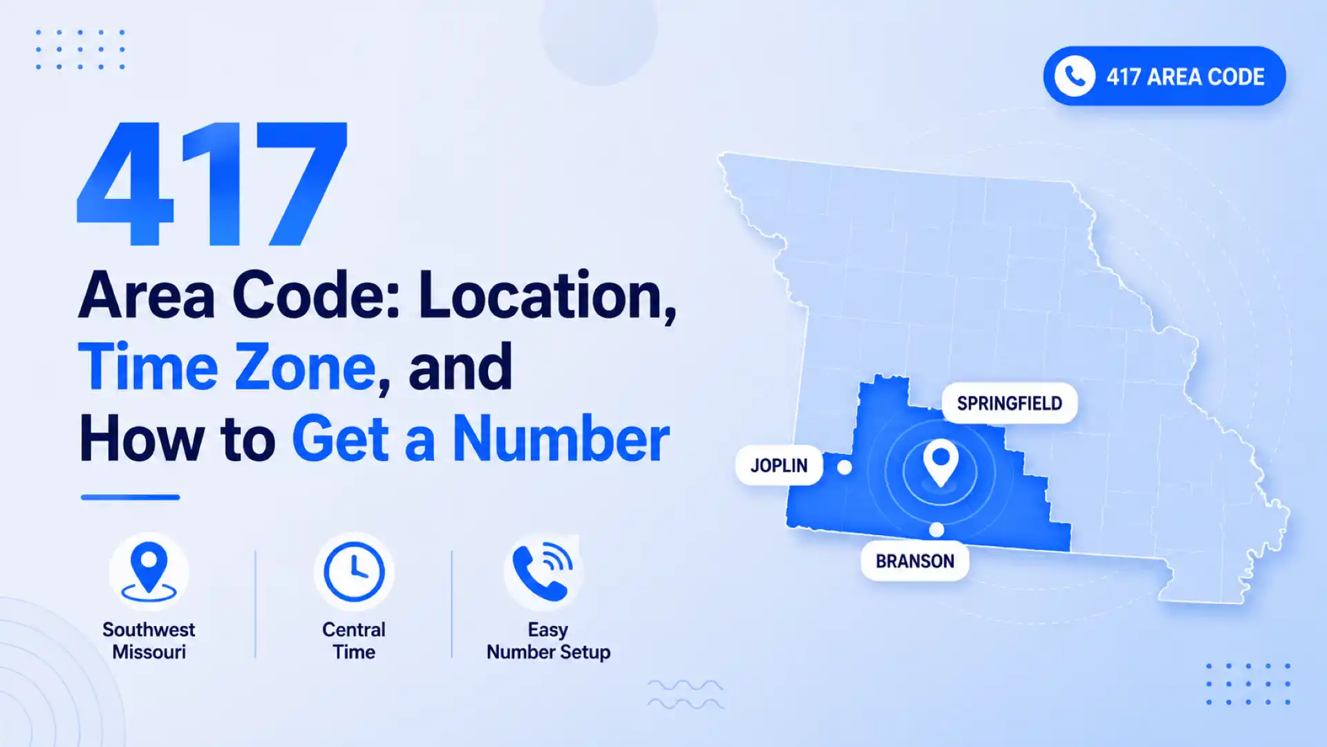 417 area code — southwestern Missouri location covering Springfield, Joplin, and Branson