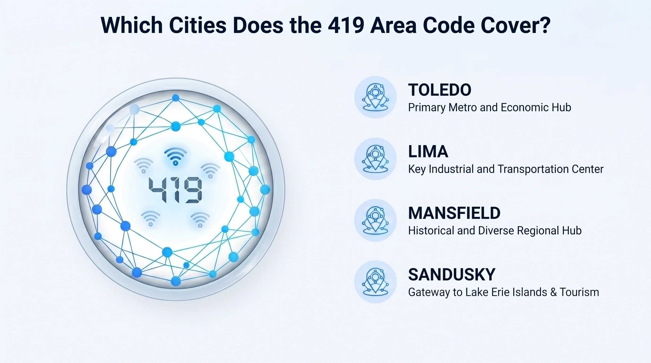Major cities covered by the 419 area code across northwestern Ohio